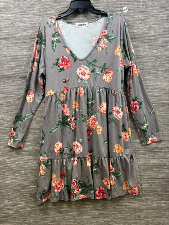 Haptics Dresses & Skirts - Haptics Babydoll Floral Dress Womens Size L Grey Multicolor Long Sleeve Tiered